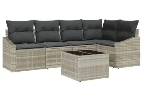 Set canapea grădină 6 piese cu perne Gri Poli Ratan - 2/5