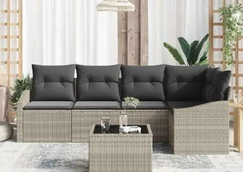 Set canapea grădină 6 piese cu perne Gri Poli Ratan - 3/5