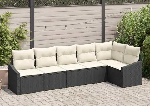 Set de Canapea de Grădină 6 Piese cu Perne Negru Poliratan - 1/5