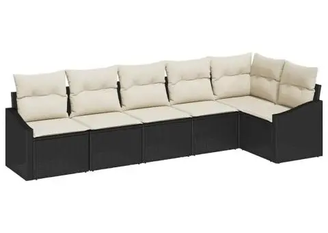 Set de Canapea de Grădină 6 Piese cu Perne Negru Poliratan - 2/5