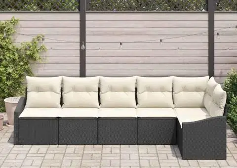 Set de Canapea de Grădină 6 Piese cu Perne Negru Poliratan - 3/5