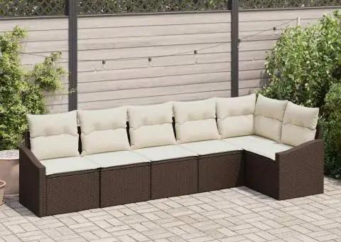 Set de Canapea pentru Grădină cu 6 Piese și Perne din Ratan Poli Maro - 1/5