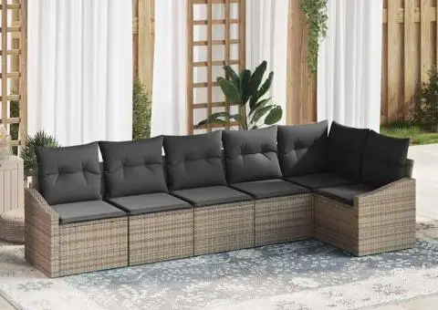 Set de canapele de grădină 6 piese cu perne gri din poliratan - 1/5