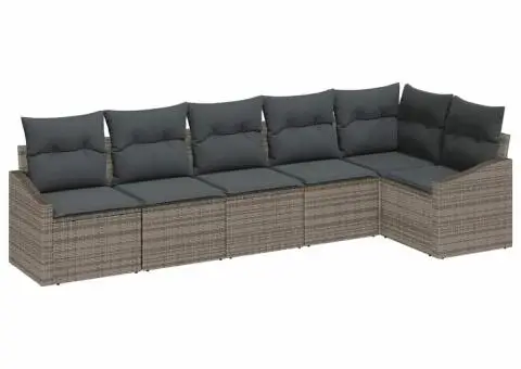 Set de canapele de grădină 6 piese cu perne gri din poliratan - 2/5