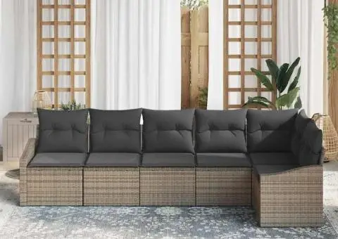 Set de canapele de grădină 6 piese cu perne gri din poliratan - 3/5