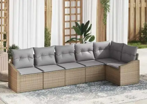 Set de canapea de grădină cu 6 piese și perne bej din ratan poli - 1/5