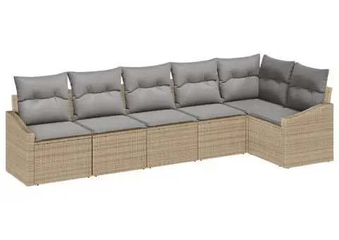 Set de canapea de grădină cu 6 piese și perne bej din ratan poli - 2/5