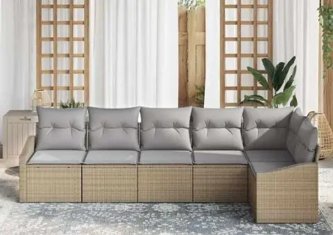 Set de canapea de grădină cu 6 piese și perne bej din ratan poli - 3/5