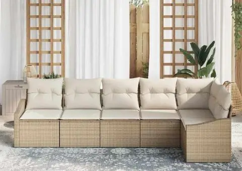 Set de Canapea de Grădină cu Perne Bej Ratan Polimerizat - 3/5