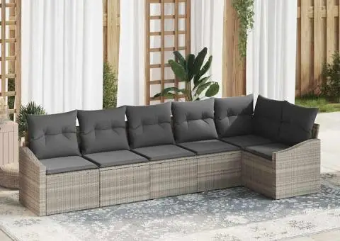 Set de canapele cu 6 piese cu perne Bej ratan polipropilenic - 1/5