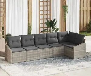 Set de canapele cu 6 piese cu perne Bej ratan polipropilenic