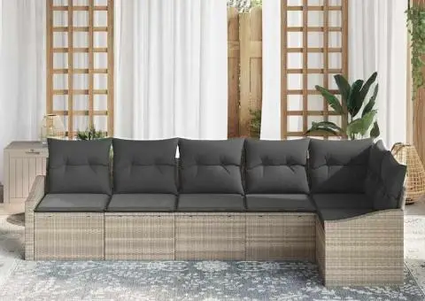 Set de canapele cu 6 piese cu perne Bej ratan polipropilenic - 3/5