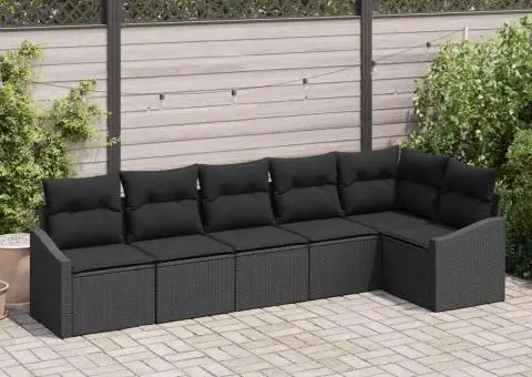 Set canapele pentru grădină cu 6 piese cu perne, negru, poli ratan - 1/5