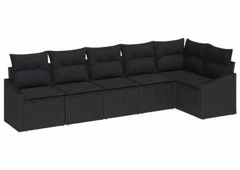 Set canapele pentru grădină cu 6 piese cu perne, negru, poli ratan - 2/5
