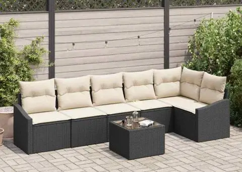 Set de canapea de grădină cu 6 piese și perne, Ratan Bej - 1/5