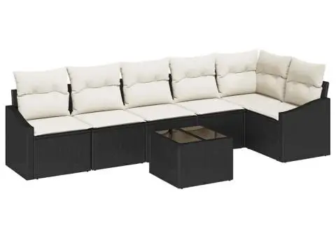 Set de canapea de grădină cu 6 piese și perne, Ratan Bej - 2/5