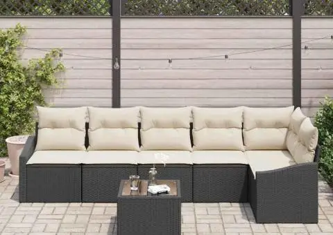 Set de canapea de grădină cu 6 piese și perne, Ratan Bej - 3/5