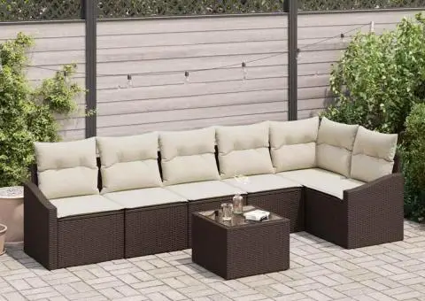 Set de Canapea de Grădină cu 6 Piese și Perne Gri Ratan Poly - 1/5