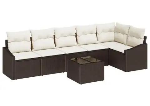 Set de Canapea de Grădină cu 6 Piese și Perne Gri Ratan Poly - 2/5