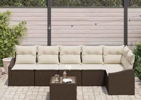 Set de Canapea de Grădină cu 6 Piese și Perne Gri Ratan Poly - 3/5