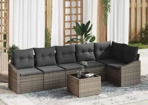 Set canapea grădină pe 6 piese cu perne negre din ratan poli - 1/5