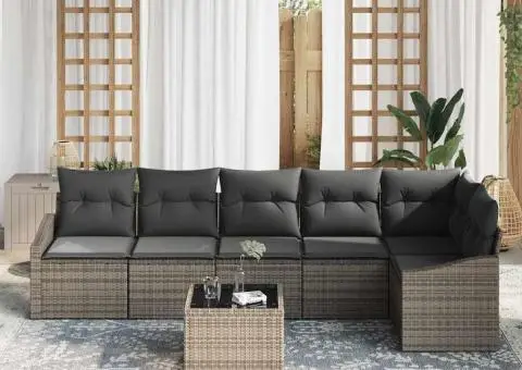 Set canapea grădină pe 6 piese cu perne negre din ratan poli - 3/5