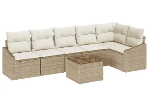 Set de canapea cu 7 piese și perne căprui din ratan poli - 2/5