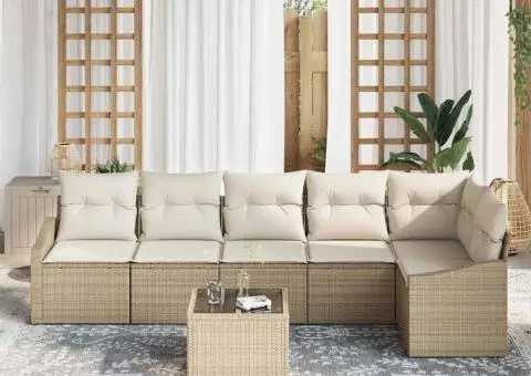 Set de canapea cu 7 piese și perne căprui din ratan poli - 3/5