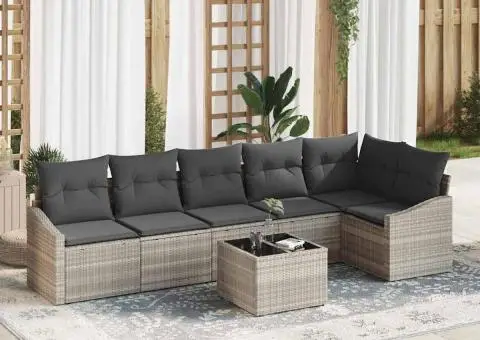 Set de canapea pentru grădină 7 piese cu perne gri din poliratan - 1/5