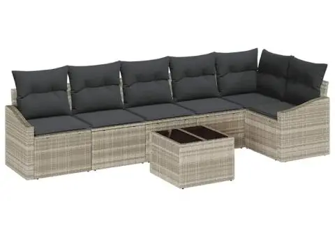 Set de canapea pentru grădină 7 piese cu perne gri din poliratan - 2/5