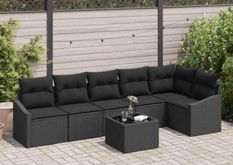 Set Canapea Grădină 7 Piese cu Perne Bej Rattan Poliester - 1/5