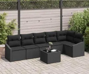 Set Canapea Grădină 7 Piese cu Perne Bej Rattan Poliester