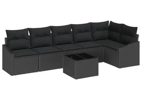 Set Canapea Grădină 7 Piese cu Perne Bej Rattan Poliester - 2/5