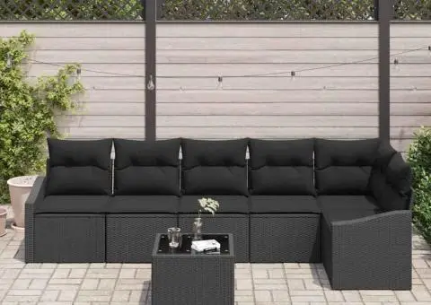 Set Canapea Grădină 7 Piese cu Perne Bej Rattan Poliester - 3/5