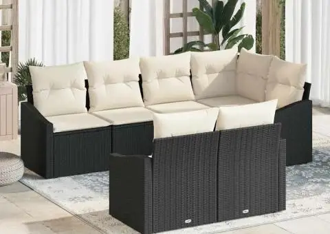 Set canapea de grădină de 7 piese cu perne, ratan polimeric negru - 1/5