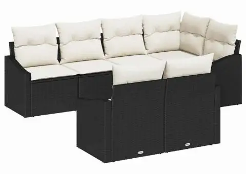 Set canapea de grădină de 7 piese cu perne, ratan polimeric negru - 2/5