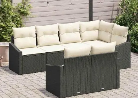 Set canapea de grădină de 7 piese cu perne, ratan polimeric negru - 3/5