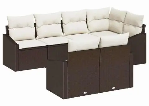 Set de canapea grădină cu perne maro din ratan poly - 2/5