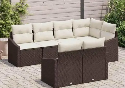 Set de canapea grădină cu perne maro din ratan poly - 3/5