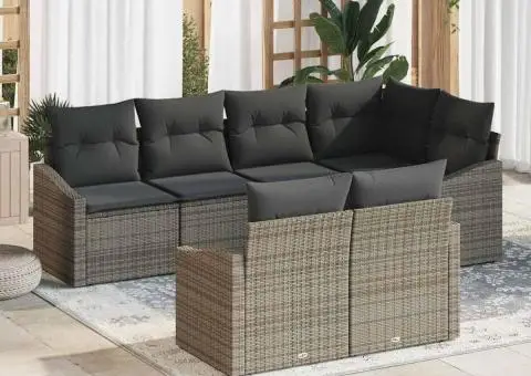 Set de Canapea Grădină 7 Piese cu Perne Gri Poliratan - 1/5