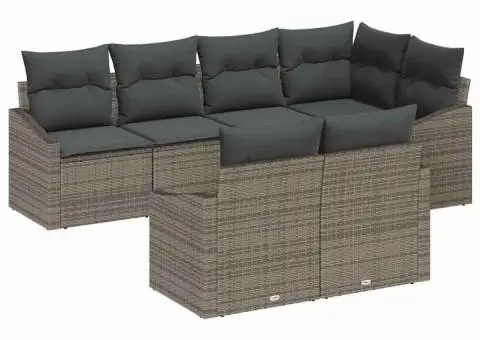 Set de Canapea Grădină 7 Piese cu Perne Gri Poliratan - 2/5
