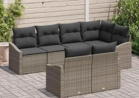 Set de Canapea Grădină 7 Piese cu Perne Gri Poliratan - 3/5