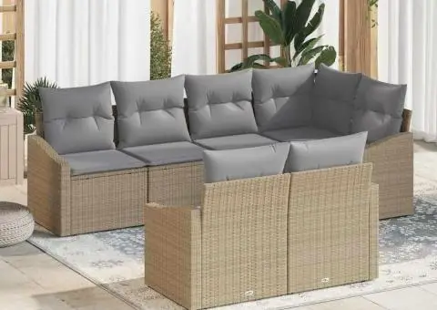 Set de Canapea pentru Grădină cu Perne Bej din Ratan Poli - 1/5