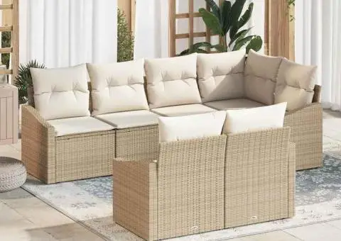 Set de canapea de grădină cu perne Bej Poliratan - 1/5