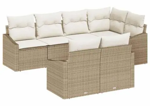 Set de canapea de grădină cu perne Bej Poliratan - 2/5