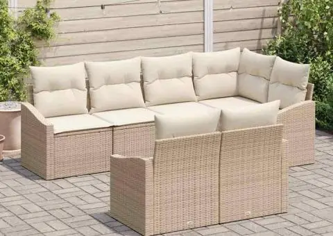 Set de canapea de grădină cu perne Bej Poliratan - 3/5