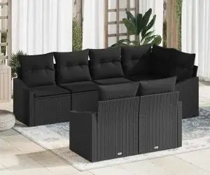 Set canapea grădină cu perne Negru Ratan