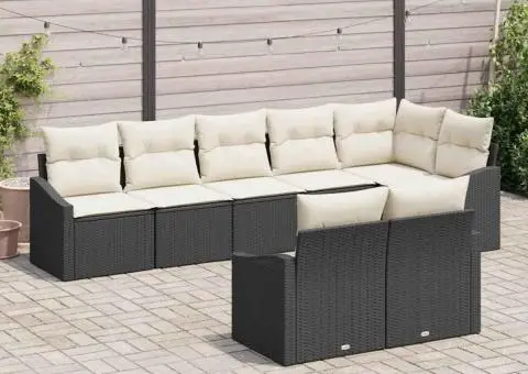 Set de canapea de grădină format din 8 piese cu perne, Ratan Polimer negru - 1/5