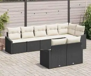 vidaXL Set de canapea de grădină format din 8 piese cu perne, Ratan Polimer negru