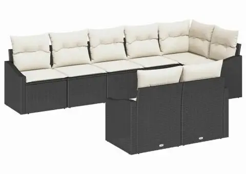 Set de canapea de grădină format din 8 piese cu perne, Ratan Polimer negru - 2/5